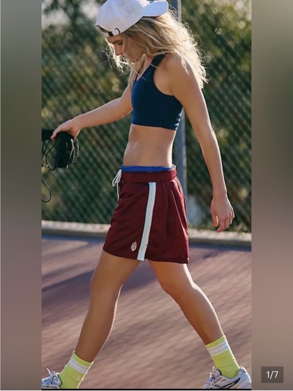 FP Movement by Free People Maroon Athletic Shorts with White Side Stripe